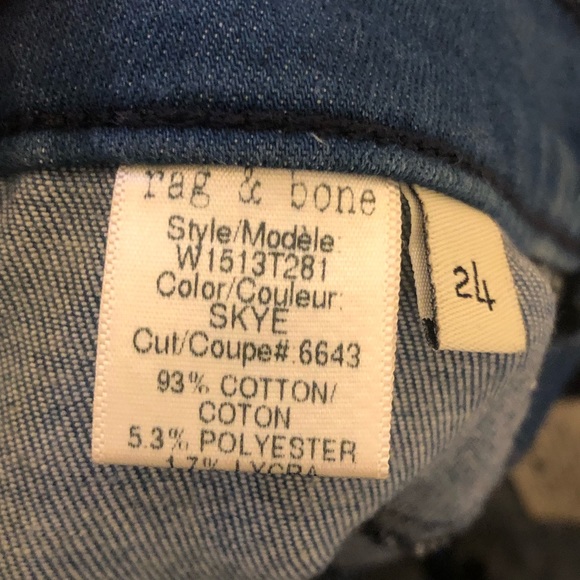 Rag & bone High Rise waisted Skinny Calvary Jeans Skye Blue color Sz 24 - Picture 14 of 14